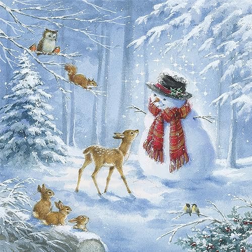 20 Servietten Weihnachten Tiere spielen mit Schneemann als Tischdeko. Papierservietten mit Motiv. Auch für Decoupage und Serviettentechnik 33x33cm von Serviettenshop