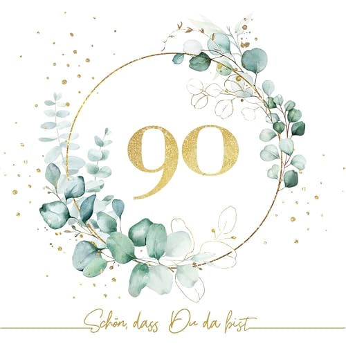 Serviettenshop 20 Servietten Eukalyptus Geburtstag Goldene 90 als Tischdeko mit Spruch Schön, dass Du da bist. Papierservietten mit Motiv. Auch für Decoupage und Serviettentechnik 33x33cm Serviettenshop 20 Servietten Eukalyptus Geburtstag Goldene 90 als Tischdeko mit Spruch Schön, dass Du da bist. Papierservietten mit Motiv. Auch für Decoupage und Serviettentechnik 33x33cm von Serviettenshop