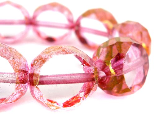 Böhmische Glasperlen “TableCut“ - pink - 15 Stück von Sescha