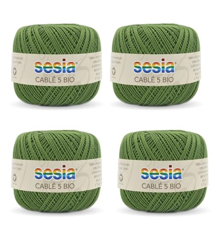 SESIA Cable '5 Bio-Garn, 4 Knäuel à 50 g, 335 m, Nadeln 1 – 1,5, Häkelnadel 1,25 aus 100% gekämmter Baumwolle, gasiert, mercerisiert biologisch (0061 Moschus, 4 Knäuel) von Sesia