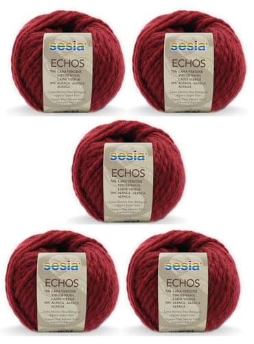 SESIA ECHOS Garn – 5 Knäuel – 70 % Schurwolle, 30 % Alpaka – Knäuel 50 g, 175 m – Nadeln 7 – 8 mm – Made in Italy (1623 dunkles Rubin, 5 Knäuel) von Sesia