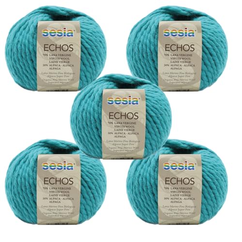 SESIA ECHOS Garn – 5 Knäuel – 70 % Schurwolle, 30 % Alpaka – Knäuel 50 g, 175 m – Nadeln 7 – 8 mm – Made in Italy (3645 Türkis, 5 Knäuel) von Sesia