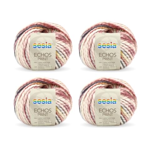 SESIA ECHOS PRINT Garn – 4 Knäuel à 50 g – Nadeln 7 – 8 mm – 50 % Schurwolle, 50 % Alpaka – Made in Italy (4479 Ocker, 4 Knäuel) von Sesia