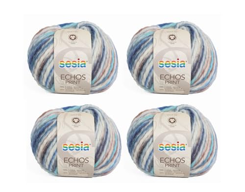 SESIA ECHOS PRINT Garn – 4 Knäuel à 50 g – Nadeln 7 – 8 mm – 50 % Schurwolle, 50 % Alpaka – Made in Italy (4858 Lago, 4 Knäuel) von Sesia