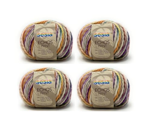 SESIA ECHOS PRINT Garn – 4 Knäuel à 50 g – Nadeln 7 – 8 mm – 50 % Schurwolle aus biologischer Schurwolle 50 % Alpaka – Made in Italy (4905 Sonnenuntergang, 4 Knäuel) von Sesia