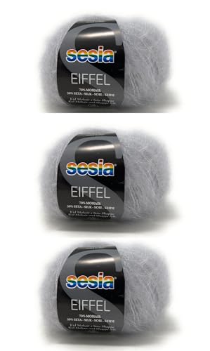 SESIA EIFFEL Garn – 3 Knäuel à 25 g, 70 m – Nadeln 4 – 5 mm – 70 % KID Mohair 30 % Seide – Made in Italy (1116 Wolke, 3 Knäuel) von Sesia