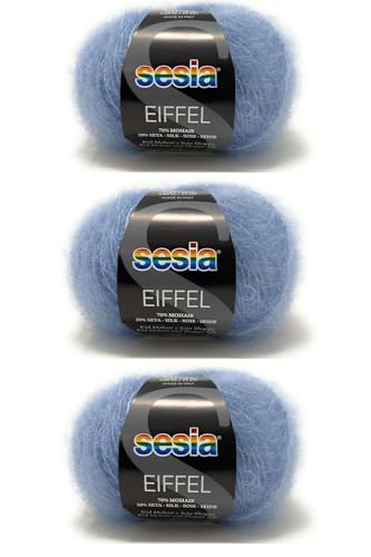 SESIA EIFFEL Garn – 3 Knäuel à 25 g, 70 m – Nadeln 4 – 5 mm – 70 % KID Mohair 30 % Seide – Made in Italy (1234 Iris, 3 Knäuel) von Sesia