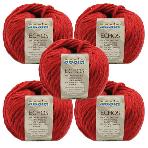 SESIA Garn ECHOS – 5 Knäuel – 70 % Schurwolle, 30 % Alpaka – Knäuel 50 g, 175 m – Nadeln 7 – 8 mm – Made in Italy (0063 Rot, 5 Knäuel) von Sesia