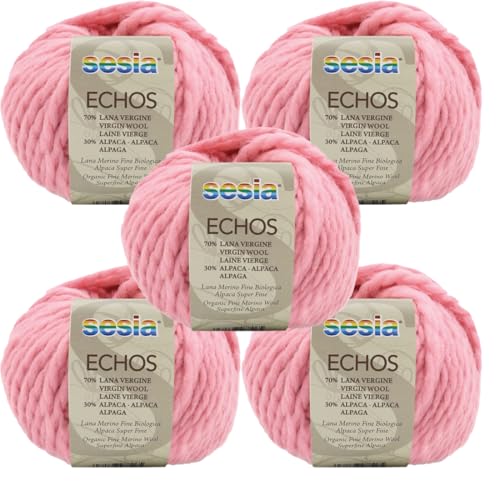 SESIA Garn ECHOS – 5 Knäuel – 70 % Schurwolle, 30 % Alpaka – Knäuel 50 g, 175 m – Nadeln 7 – 8 mm – Made in Italy (0616 Rosa, 5 Knäuel) von Sesia