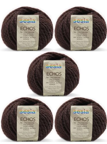 SESIA Garn ECHOS – 5 Knäuel – 70 % Schurwolle, 30 % Alpaka – Knäuel 50 g, 175 m – Nadeln 7 – 8 mm – Made in Italy (0770 Moro, 5 Knäuel) von Sesia