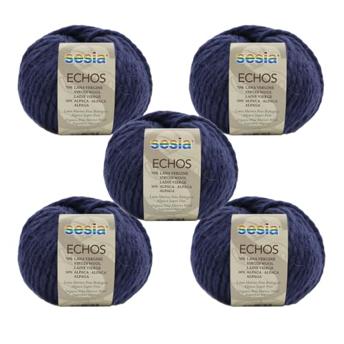 SESIA Garn ECHOS – 5 Knäuel – 70 % Schurwolle, 30 % Alpaka – Knäuel 50 g, 175 m – Nadeln 7 – 8 mm – Made in Italy (0884 Übersee, 5 Knäuel) von Sesia