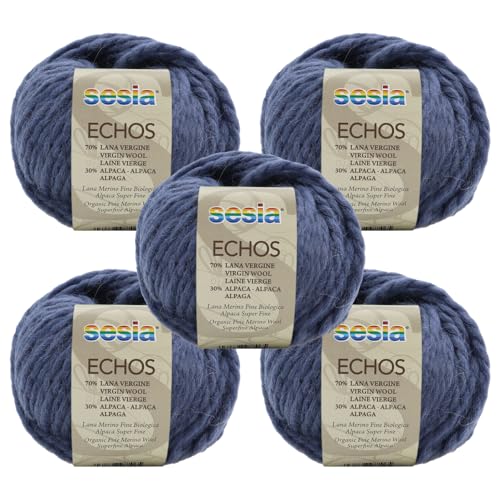 SESIA Garn ECHOS – 5 Knäuel – 70 % Schurwolle, 30 % Alpaka – Knäuel 50 g, 175 m – Nadeln 7 – 8 mm – Made in Italy (1058 Avio, 5 Knäuel) von Sesia