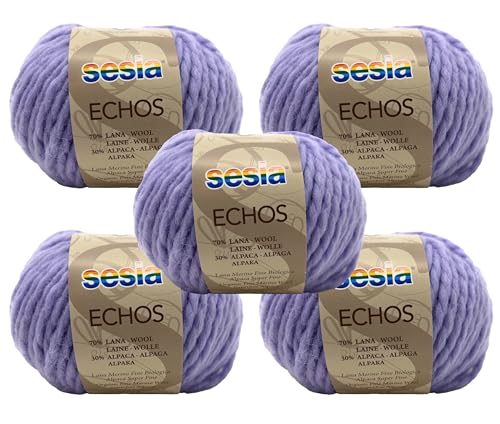 SESIA Garn ECHOS – 5 Knäuel – 70 % Schurwolle, 30 % Alpaka – Knäuel 50 g, 175 m – Nadeln 7 – 8 mm – Made in Italy (1371 Lila, 5 Knäuel) von Sesia