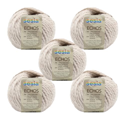 SESIA Garn ECHOS – 5 Knäuel – 70 % Schurwolle, 30 % Alpaka – Knäuel 50 g, 175 m – Nadeln 7 – 8 mm – Made in Italy (1494 Oyster, 5 Knäuel) von Sesia