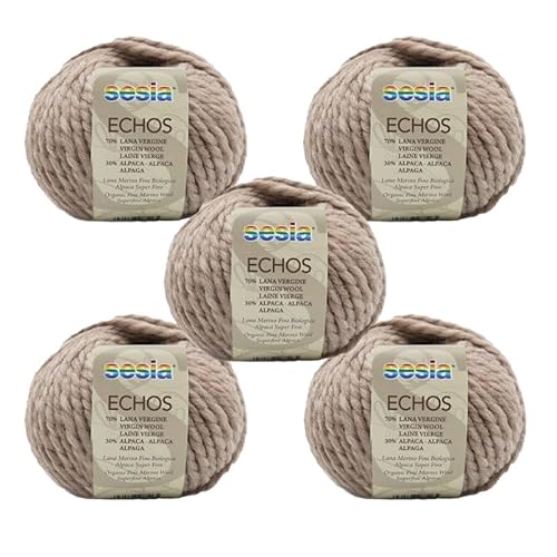 SESIA Garn ECHOS – 5 Knäuel – 70 % Schurwolle, 30 % Alpaka – Knäuel 50 g, 175 m – Nadeln 7 – 8 mm – Made in Italy (1945 Juta, 5 Knäuel) von Sesia