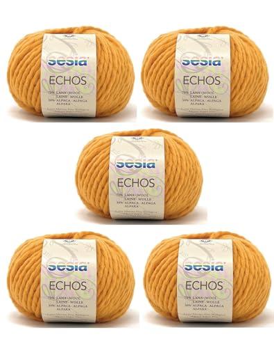 SESIA Garn ECHOS – 5 Knäuel – 70 % Schurwolle, 30 % Alpaka – Knäuel 50 g, 175 m – Nadeln 7 – 8 mm – Made in Italy (1964 Karamel, 5 Knäuel) von Sesia