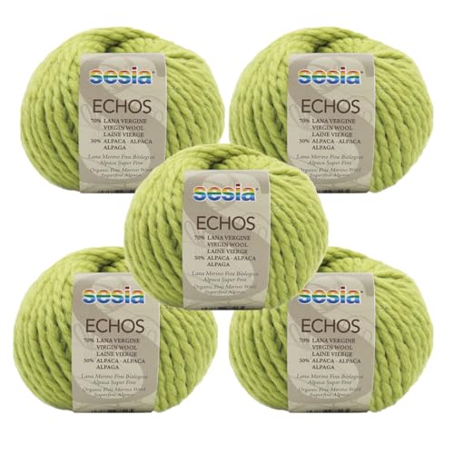 SESIA Garn ECHOS – 5 Knäuel – 70 % Schurwolle, 30 % Alpaka – Knäuel 50 g, 175 m – Nadeln 7 – 8 mm – Made in Italy (2462 Hellgrün, 5 Knäuel) von Sesia