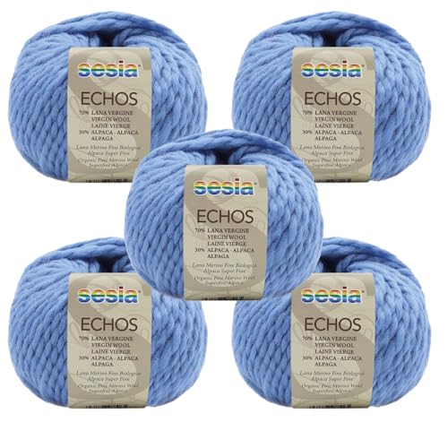 SESIA Garn ECHOS – 5 Knäuel – 70 % Schurwolle aus biologischer Schurwolle 30 % Alpaka – Knäuel 50 g – 175 m – Nadeln 7 – 8 mm – Made in Italy (1765 Indigo, 5 Knäuel) von Sesia