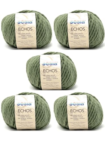 SESIA Garn ECHOS – 5 Knäuel – 70 % Schurwolle aus biologischer Schurwolle 30 % Alpaka – Knäuel 50 g – 175 m – Nadeln 7 – 8 mm – Made in Italy (4521 Salbei, 5 Knäuel) von Sesia
