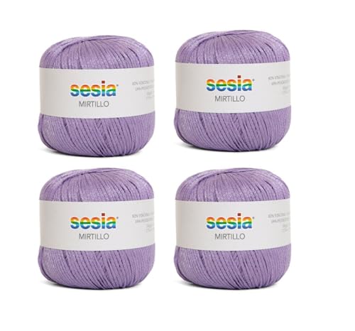 SESIA MIRTILLO Garn - 4 Knäuel à 50 g / 120 m - Nadeln 5,5 mm - Häkelnadel 4,5-5 -82% Viskose 18% Polyester - Made in Italy (0715 Flieder, 4 Knäuel) von Sesia
