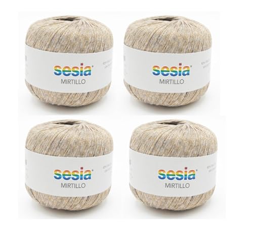 SESIA Mirtillo Garn – 4 Knäuel à 50 g – Nadeln 5,5 mm – Häkelnadel 4,5 – 5 – 82 % Viskose 18 % Polyester – Made in Italy (0913 Beige, 4 Knäuel) von Sesia
