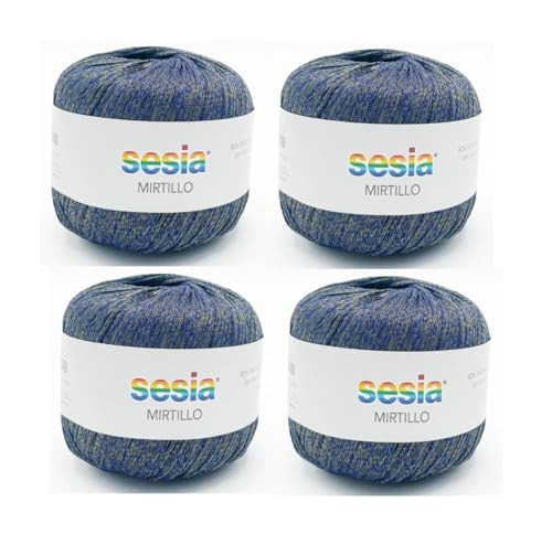 SESIA Mirtillo Garn – 4 Knäuel à 50 g – Nadeln 5,5 mm – Häkelnadel 4,5 – 5 – 82 % Viskose 18 % Polyester – Made in Italy (1013 Turmalin, 4 Knäuel) von Sesia