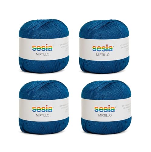 SESIA Mirtillo Garn – 4 Knäuel à 50 g – Nadeln 5,5 mm – Häkelnadel 4,5 – 5 – 82 % Viskose 18 % Polyester – Made in Italy (2476 Kobaltblau, 4 Knäuel) von Sesia