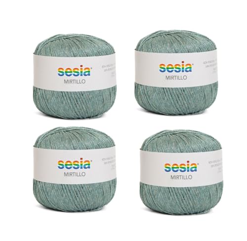 SESIA Mirtillo Garn – 4 Knäuel à 50 g – Nadeln 5,5 mm – Häkelnadel 4,5 – 5 – 82 % Viskose 18 % Polyester – Made in Italy (4707 Wasser, 4 Knäuel) von Sesia
