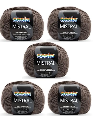 SESIA Mistral Strickgarn, 5 Knäuel, 50 g, 175 m, 100 % feine Merinowolle, Nadelstärke 3 3,5, maschinenwaschbar (0369 Taupe, 5 Knäuel) von Sesia