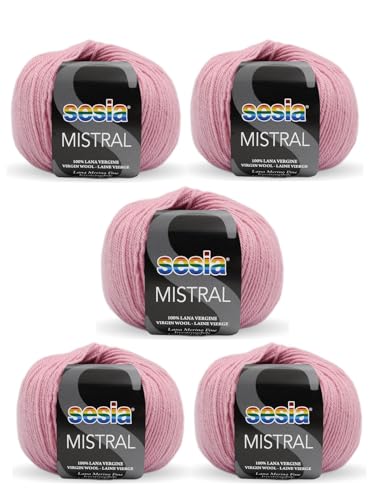 SESIA Mistral Strickgarn, 5 Knäuel, 50 g, 175 m, 100 % feine Merinowolle, Nadelstärke 3 3,5, maschinenwaschbar (0410 Pesco, 5 Knäuel) von Sesia