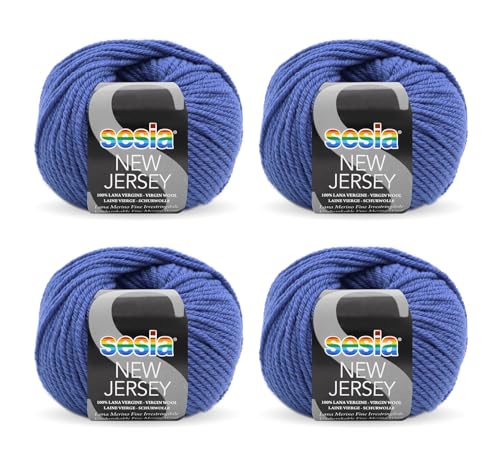 SESIA New Jersey Strickgarn, 4 Knäuel à 50 g, 82 m, Nadelstärke 5 – 5,5 mm, 100 % Merinowolle, einlaufsicher, hergestellt in Italien (2924Ocean, 4 Knäuel) von Sesia