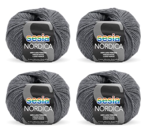 SESIA Nordic Garn, 4 Knäuel à 50 g, 125 m, Nadeln 4 – 4,5 mm, 100 % Merinowolle, einlaufsicher, hergestellt in Italien (0154 Dunkelgrau, 4 Knäuel) von Sesia