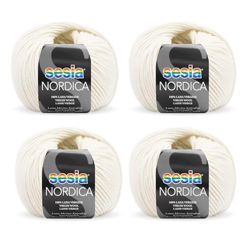 SESIA Nordic Garn, 4 Knäuel à 50 g, 125 m, Nadeln 4 – 4,5 mm, 100 % Merinowolle, einlaufsicher, hergestellt in Italien (0207 Creme, 4 Knäuel) von Sesia