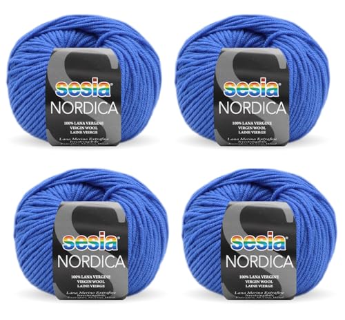 SESIA Nordic Garn, 4 Knäuel à 50 g, 125 m, Nadeln 4 – 4,5 mm, 100 % Merinowolle, einlaufsicher, hergestellt in Italien (0273 Bluette, 4 Knäuel) von Sesia