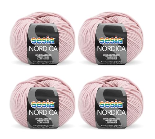 SESIA Nordic Garn, 4 Knäuel à 50 g, 125 m, Nadeln 4 – 4,5 mm, 100 % Merinowolle, einlaufsicher, hergestellt in Italien (0295 Zartrosa, 4 Knäuel) von Sesia