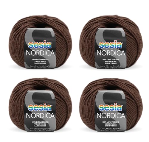 SESIA Nordic Garn, 4 Knäuel à 50 g, 125 m, Nadeln 4 – 4,5 mm, 100 % Merinowolle, einlaufsicher, hergestellt in Italien (0367 Braun, 4 Knäuel) von Sesia