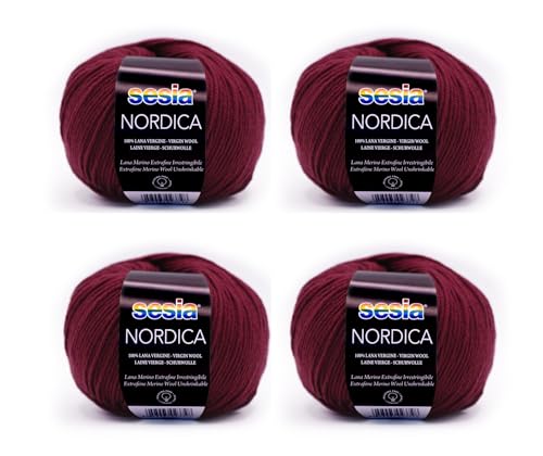 SESIA Nordic Garn, 4 Knäuel à 50 g, 125 m, Nadeln 4 – 4,5 mm, 100 % Merinowolle, einlaufsicher, hergestellt in Italien (0451 Mosto, 4 Knäuel) von Sesia