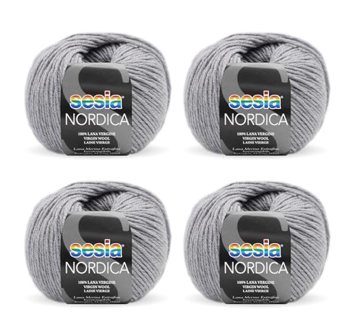 SESIA Nordic Garn, 4 Knäuel à 50 g, 125 m, Nadeln 4 – 4,5 mm, 100 % Merinowolle, einlaufsicher, hergestellt in Italien (0463 Tafel, 4 Knäuel) von Sesia