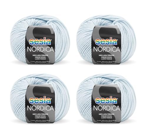 SESIA Nordic Garn, 4 Knäuel à 50 g, 125 m, Nadeln 4 – 4,5 mm, 100 % Merinowolle, einlaufsicher, hergestellt in Italien (1045 Hellblau, 4 Knäuel) von Sesia