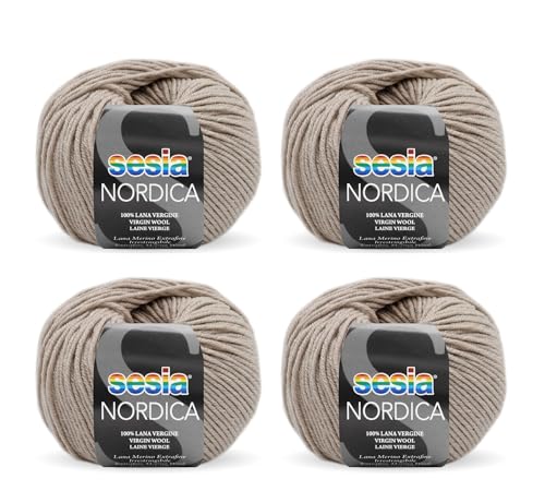 SESIA Nordic Garn, 4 Knäuel à 50 g, 125 m, Nadeln 4 – 4,5 mm, 100 % Merinowolle, einlaufsicher, hergestellt in Italien (1621 Sand, 4 Knäuel) von Sesia