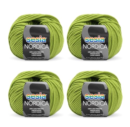 SESIA Nordic Garn, 4 Knäuel à 50 g, 125 m, Nadeln 4 – 4,5 mm, 100 % Merinowolle, einlaufsicher, hergestellt in Italien (1920 Freesia, 4 Knäuel) von Sesia