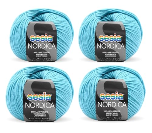 SESIA Nordic Garn, 4 Knäuel à 50 g, 125 m, Nadeln 4 – 4,5 mm, 100 % Merinowolle, einlaufsicher, hergestellt in Italien (3198 Malediven, 4 Knäuel) von Sesia