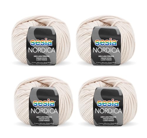 SESIA Nordic Garn, 4 Knäuel à 50 g, 125 m, Nadeln 4 – 4,5 mm, 100 % Merinowolle, einlaufsicher, hergestellt in Italien (3842 Beige, 4 Knäuel) von Sesia