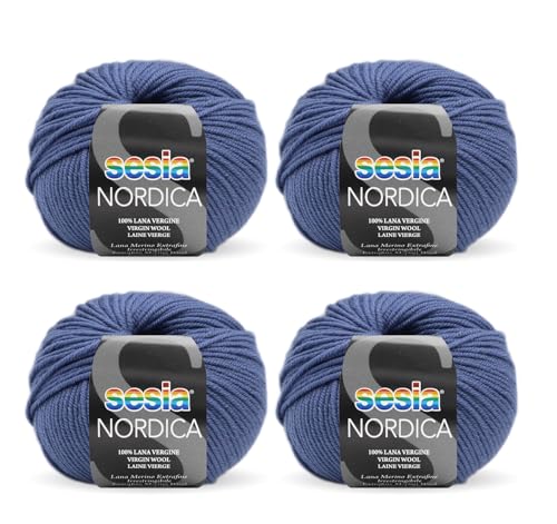 SESIA Nordic Garn, 4 Knäuel à 50 g, 125 m, Nadelstärke 4 – 4,5 mm, 100 % Merinowolle, einlaufsicher, hergestellt in Italien (1571 Pancy, 4 Knäuel) von Sesia