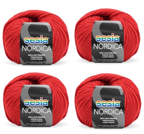 SESIA Nordic Garn, 4 Knäuel à 50 g, 125 m – Nadeln 4 – 4,5 mm – 100 % Merinowolle – Made in Italy (0063 Rot, 4 Knäuel) von Sesia