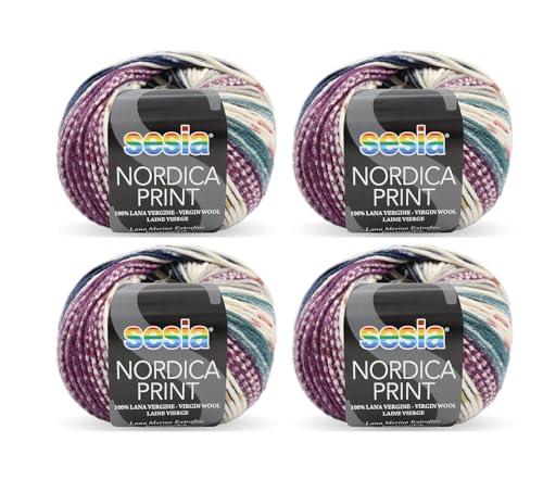 SESIA Nordic Print Garn – 4 Knäuel à 50 g – Nadeln 4 – 4,5 mm – Häkelnadel 3,5 – 4 – 100 % extrafeine Merinowolle, einlaufsicher, hergestellt in Italien (0320 Petrol) von Sesia