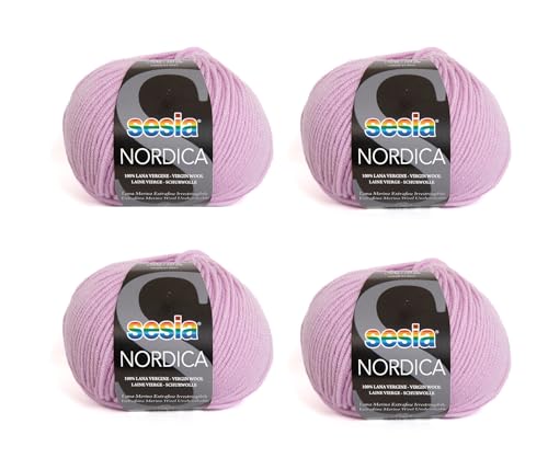 SESIA Nordica-Garn – 4 Knäuel à 50 g – Nadeln 4 – 4,5 mm – 100 % Merinowolle – Made in Italy (0089 Flieder, 4 Knäuel) von Sesia