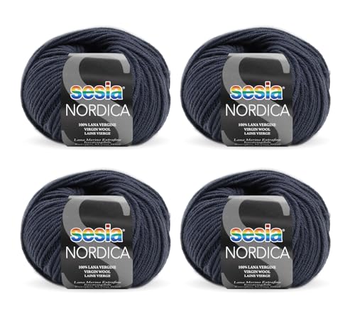 SESIA Nordica Strickgarn, 4 Knäuel à 50 g, 125 m, Nadelstärke 4 – 4,5 mm, 100 % Merinowolle, einlaufsicher, hergestellt in Italien (0884 Übersee, 4 Knäuel) von Sesia
