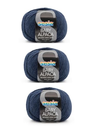 Sesia Baby Alpaka Garn – 3 Knäuel à 50 g – Nadeln 3 – 3,5 mm – Häkelnadel 2,5 – 3 – 100 % Baby Alpaka – Made in Italy (0884 Übersee, 3 Knäuel) von Sesia