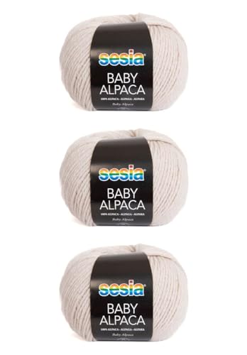 Sesia Baby Alpaka Garn – 3 Knäuel à 50 g – Nadeln 3 – 3,5 mm – Häkelnadel 2,5 – 3 – 100 % Baby Alpaka – Made in Italy (4440 Nebel, 3 Knäuel) von Sesia